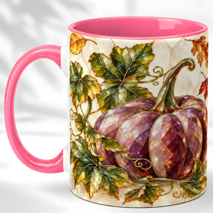 #pl[11oz|Pink] Jeweled Pumpkin Coffee Mug, Autumn Leaves Mug, Ceramic Cup