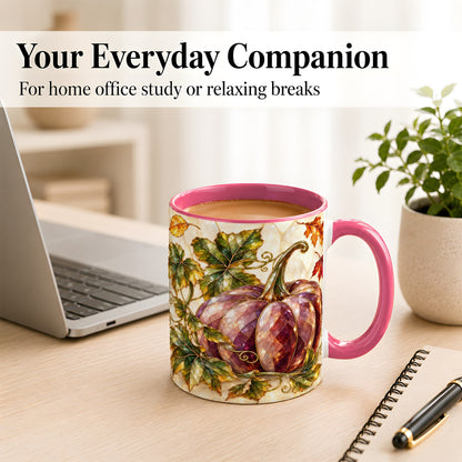 #pl[11oz|Pink] Jeweled Pumpkin Coffee Mug, Autumn Leaves Mug, Ceramic Cup