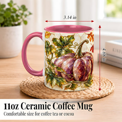 #pl[11oz|Pink] Jeweled Pumpkin Coffee Mug, Autumn Leaves Mug, Ceramic Cup