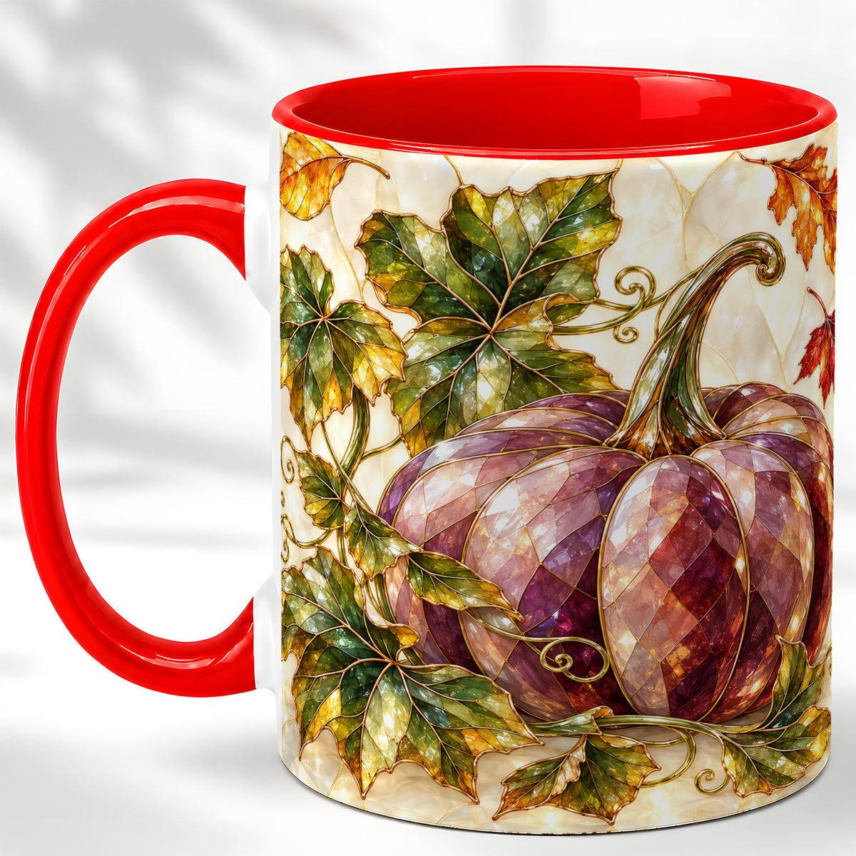 Jeweled Pumpkin Coffee Mug, Autumn Leaves Mug, Ceramic Cup