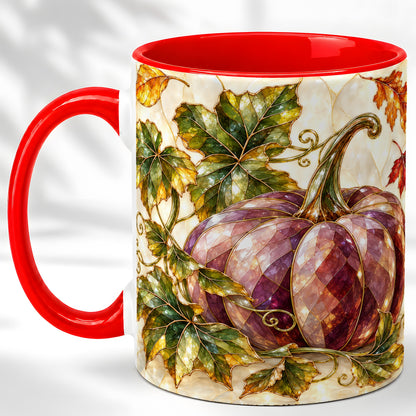 Jeweled Pumpkin Coffee Mug, Autumn Leaves Mug, Ceramic Cup