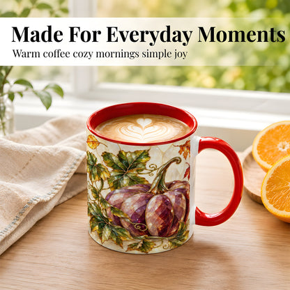 #pl[11oz|Red] Jeweled Pumpkin Coffee Mug, Autumn Leaves Mug, Ceramic Cup