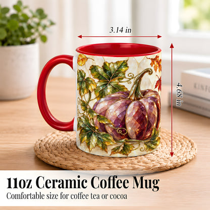 #pl[11oz|Red] Jeweled Pumpkin Coffee Mug, Autumn Leaves Mug, Ceramic Cup