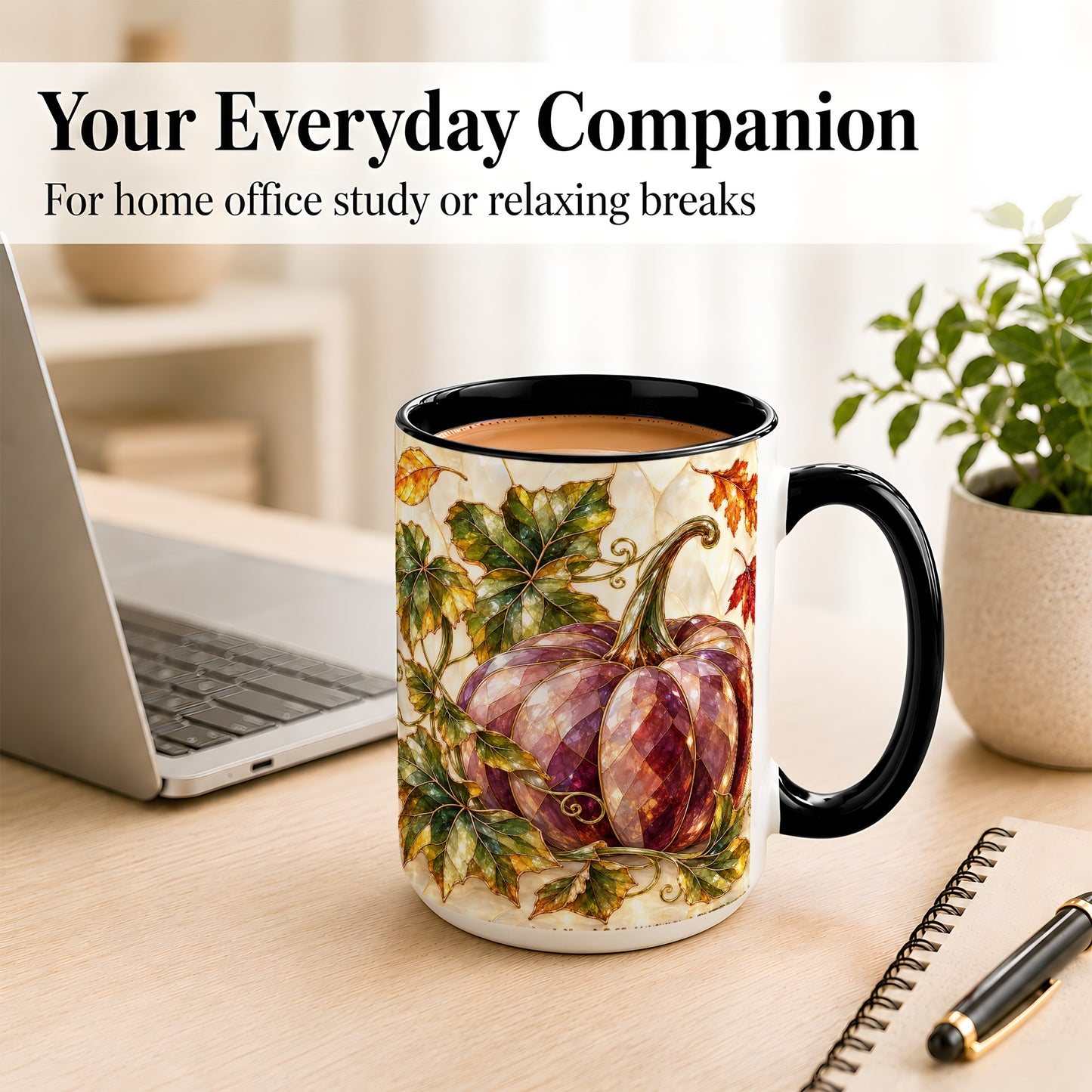#pl[15oz|Black] Jeweled Pumpkin Coffee Mug, Autumn Leaves Mug, Ceramic Cup