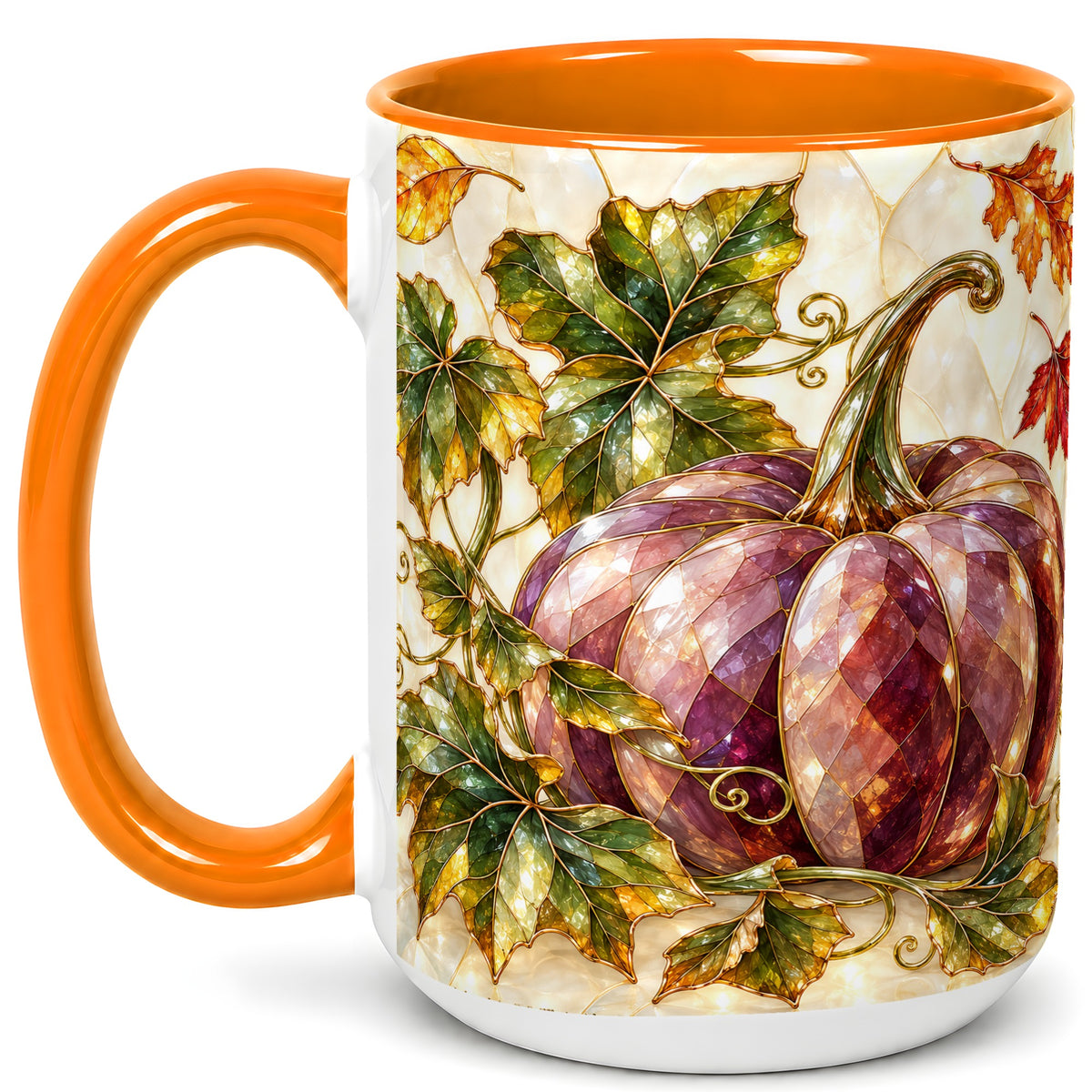 #pl[15oz|Orange] Jeweled Pumpkin Coffee Mug, Autumn Leaves Mug, Ceramic Cup