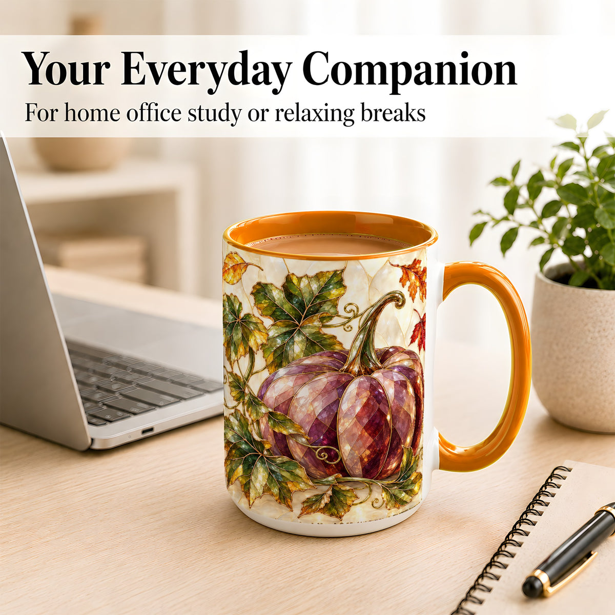 #pl[15oz|Orange] Jeweled Pumpkin Coffee Mug, Autumn Leaves Mug, Ceramic Cup