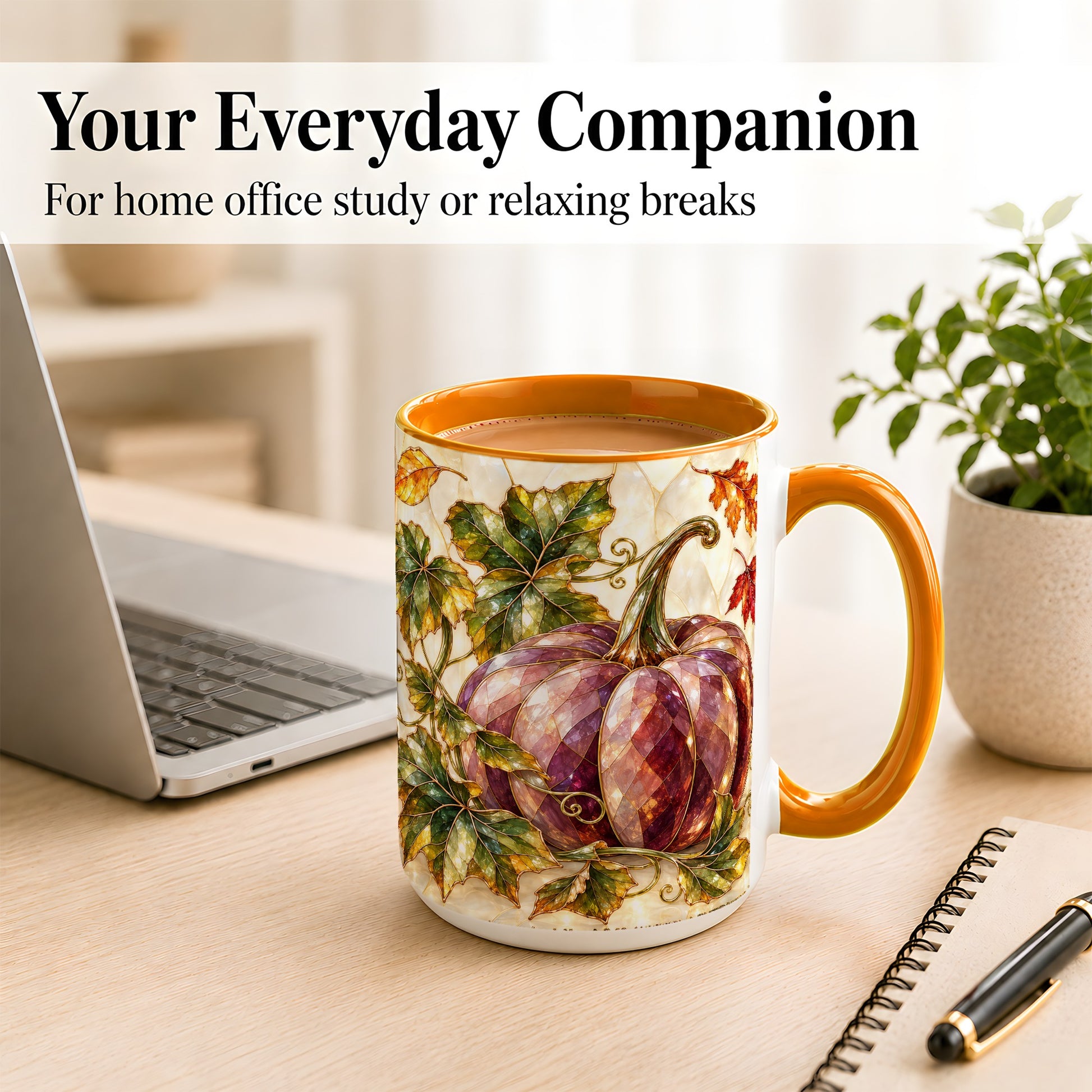 #pl[15oz|Orange] Jeweled Pumpkin Coffee Mug, Autumn Leaves Mug, Ceramic Cup