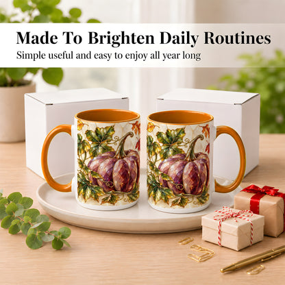 #pl[15oz|Orange] Jeweled Pumpkin Coffee Mug, Autumn Leaves Mug, Ceramic Cup