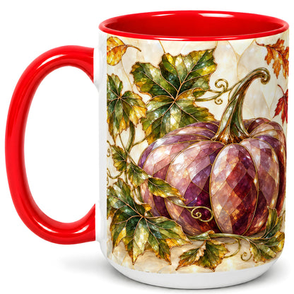 #pl[15oz|Red] Jeweled Pumpkin Coffee Mug, Autumn Leaves Mug, Ceramic Cup