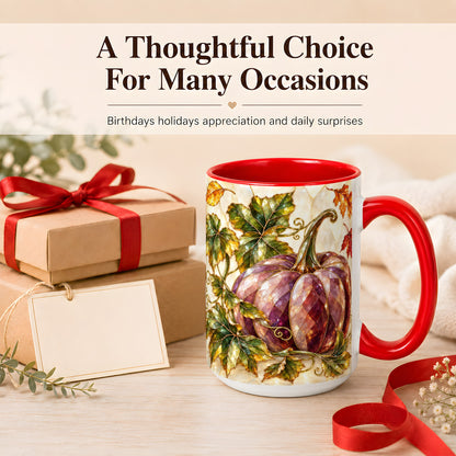 #pl[15oz|Red] Jeweled Pumpkin Coffee Mug, Autumn Leaves Mug, Ceramic Cup