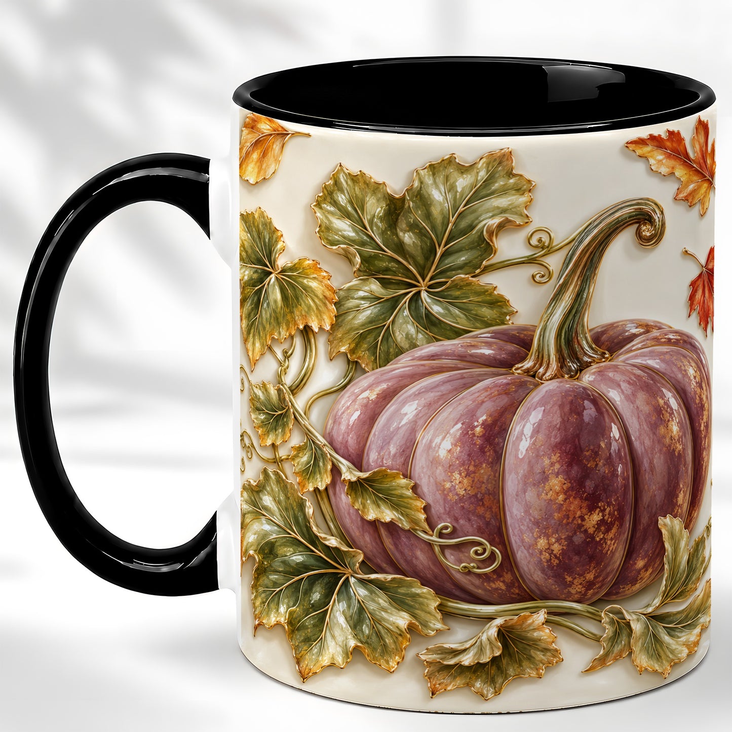 #pl[11oz|Black] Mauve Pumpkin Coffee Mug, Golden Vine Mug, Ceramic Cup