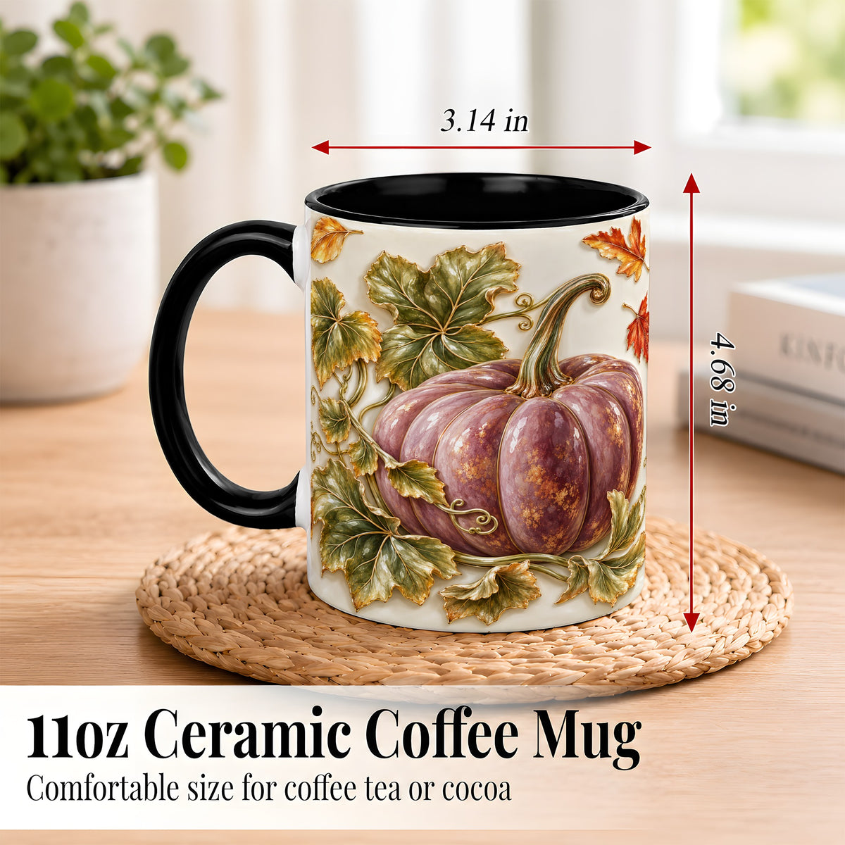 #pl[11oz|Black] Mauve Pumpkin Coffee Mug, Golden Vine Mug, Ceramic Cup