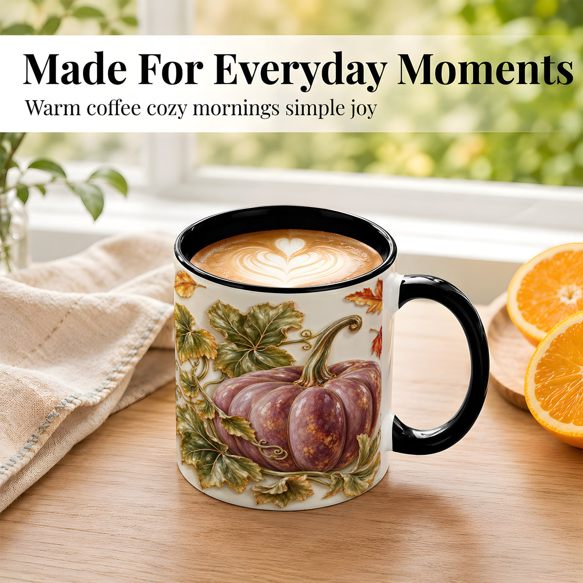 #pl[11oz|Black] Mauve Pumpkin Coffee Mug, Golden Vine Mug, Ceramic Cup