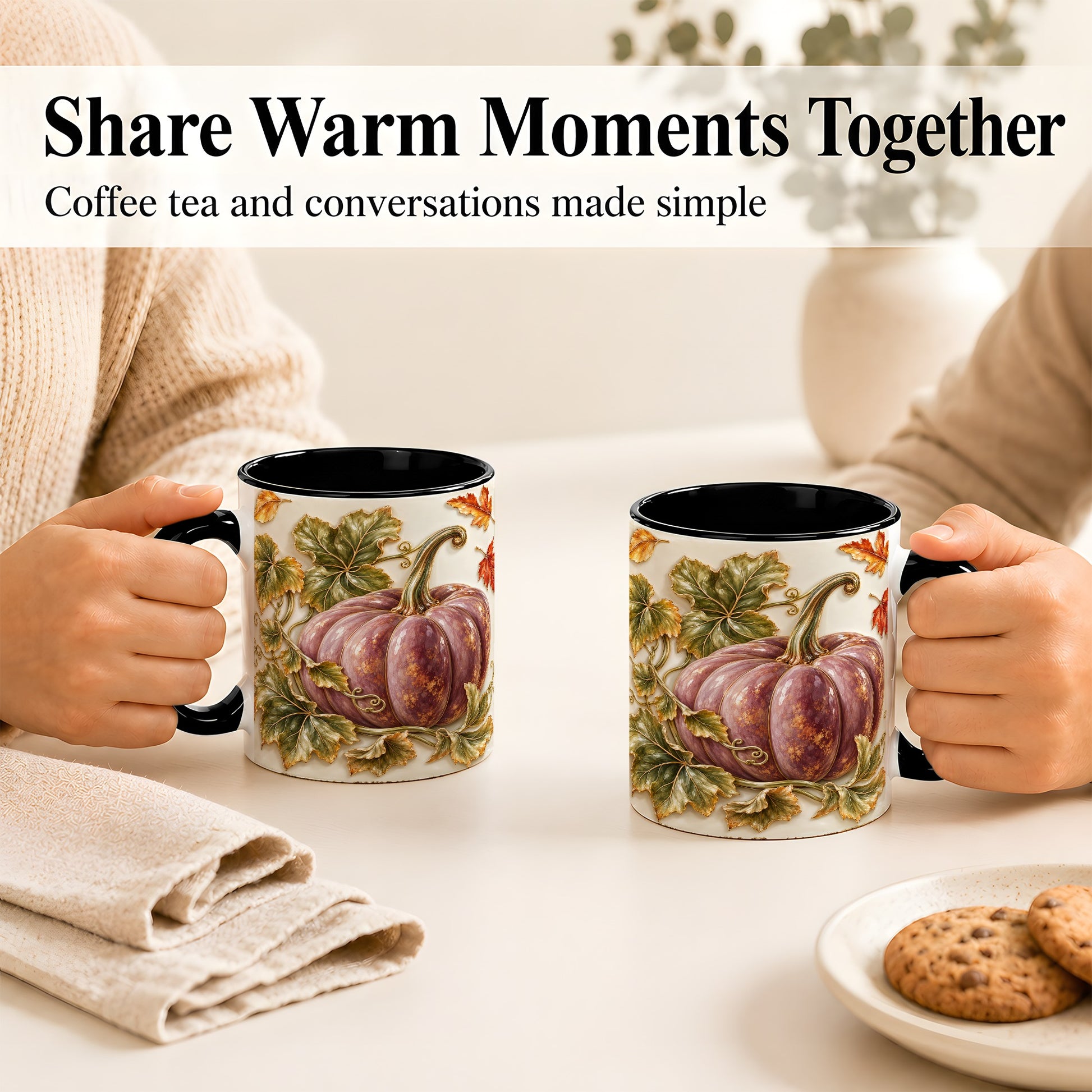 #pl[11oz|Black] Mauve Pumpkin Coffee Mug, Golden Vine Mug, Ceramic Cup
