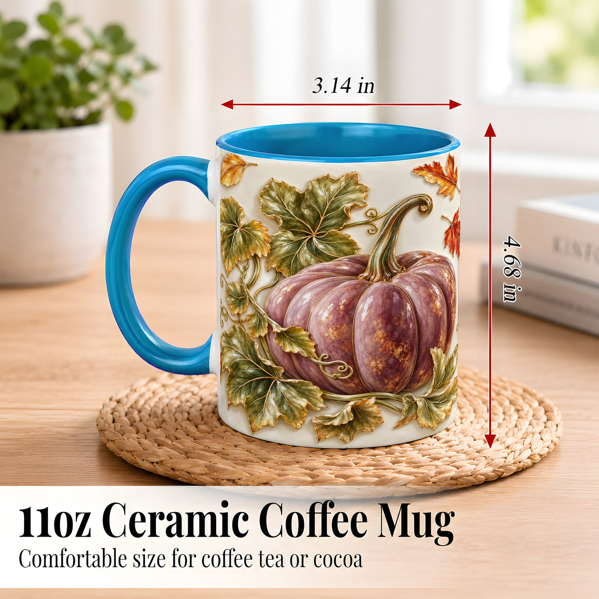 #pl[11oz|Blue] Mauve Pumpkin Coffee Mug, Golden Vine Mug, Ceramic Cup