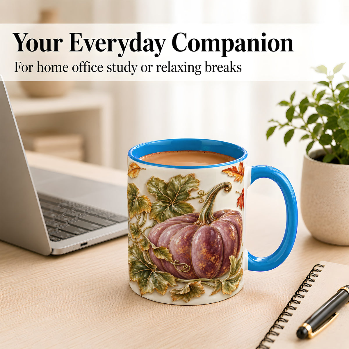 #pl[11oz|Blue] Mauve Pumpkin Coffee Mug, Golden Vine Mug, Ceramic Cup