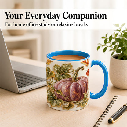 #pl[11oz|Blue] Mauve Pumpkin Coffee Mug, Golden Vine Mug, Ceramic Cup