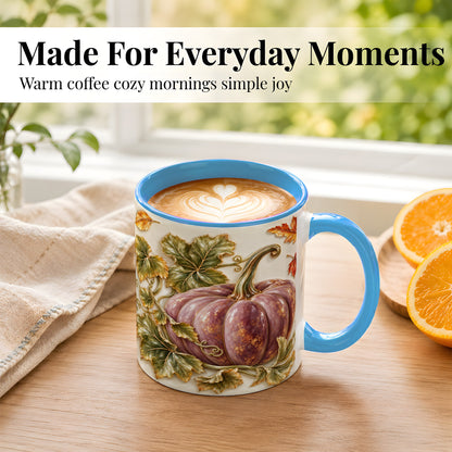 #pl[11oz|Blue] Mauve Pumpkin Coffee Mug, Golden Vine Mug, Ceramic Cup