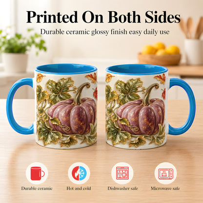 #pl[11oz|Blue] Mauve Pumpkin Coffee Mug, Golden Vine Mug, Ceramic Cup