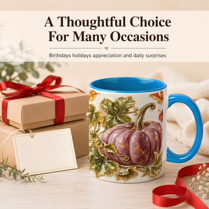 #pl[11oz|Blue] Mauve Pumpkin Coffee Mug, Golden Vine Mug, Ceramic Cup