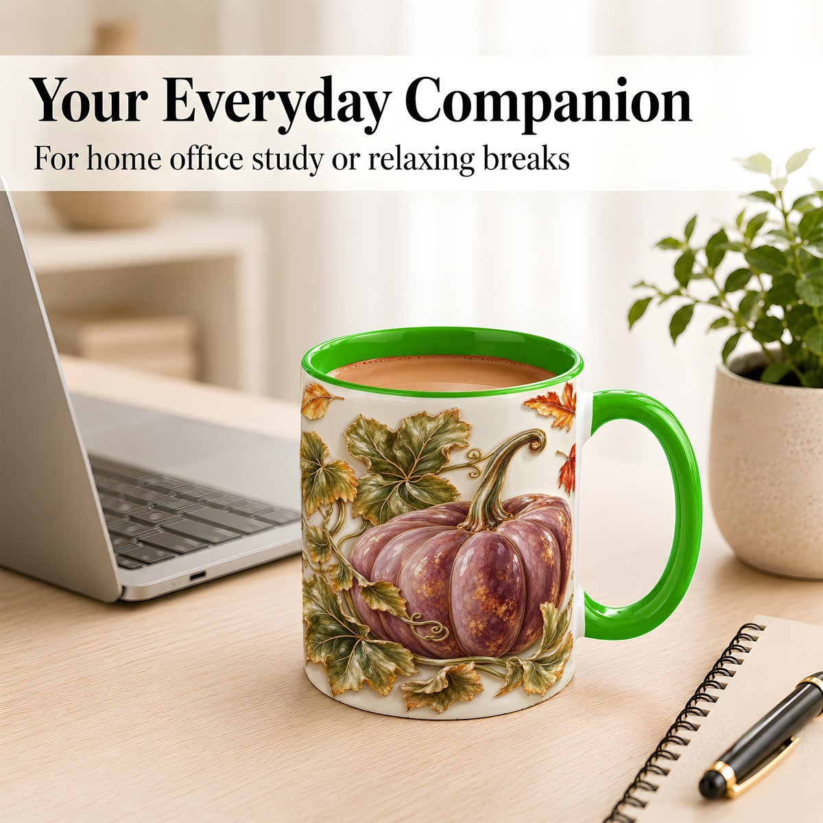 #pl[11oz|Green] Mauve Pumpkin Coffee Mug, Golden Vine Mug, Ceramic Cup