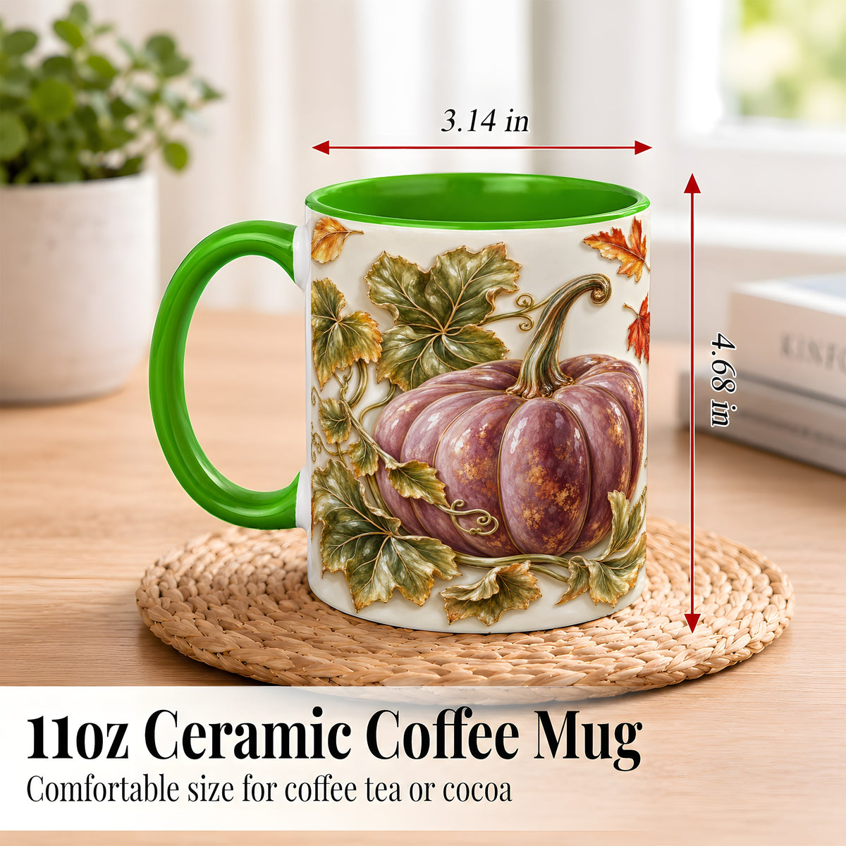 #pl[11oz|Green] Mauve Pumpkin Coffee Mug, Golden Vine Mug, Ceramic Cup