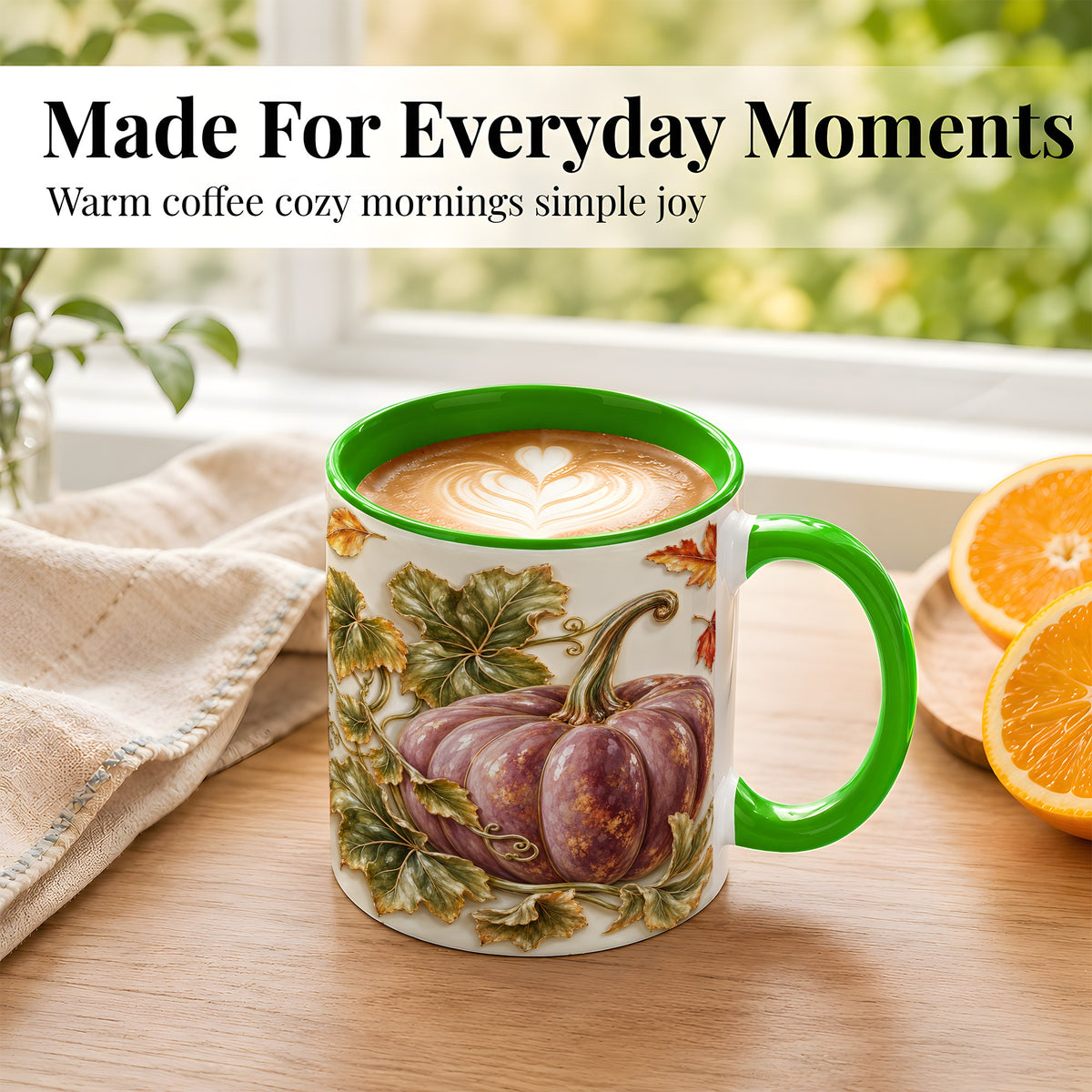 #pl[11oz|Green] Mauve Pumpkin Coffee Mug, Golden Vine Mug, Ceramic Cup