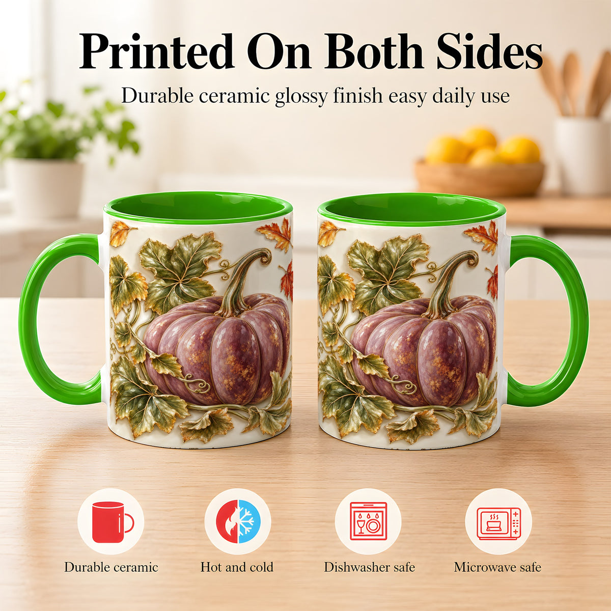 #pl[11oz|Green] Mauve Pumpkin Coffee Mug, Golden Vine Mug, Ceramic Cup