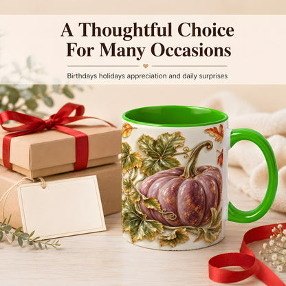 #pl[11oz|Green] Mauve Pumpkin Coffee Mug, Golden Vine Mug, Ceramic Cup
