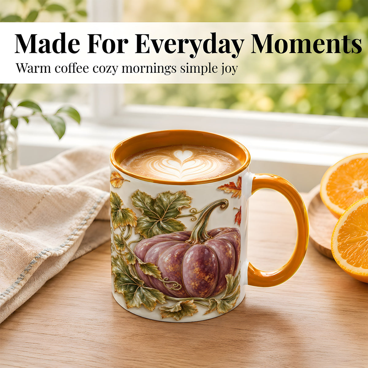 #pl[11oz|Orange] Mauve Pumpkin Coffee Mug, Golden Vine Mug, Ceramic Cup