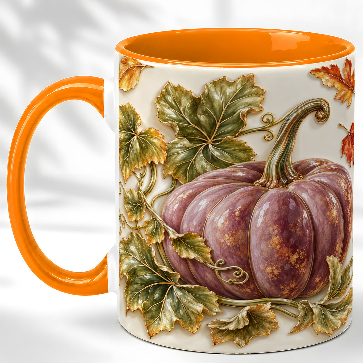 #pl[11oz|Orange] Mauve Pumpkin Coffee Mug, Golden Vine Mug, Ceramic Cup