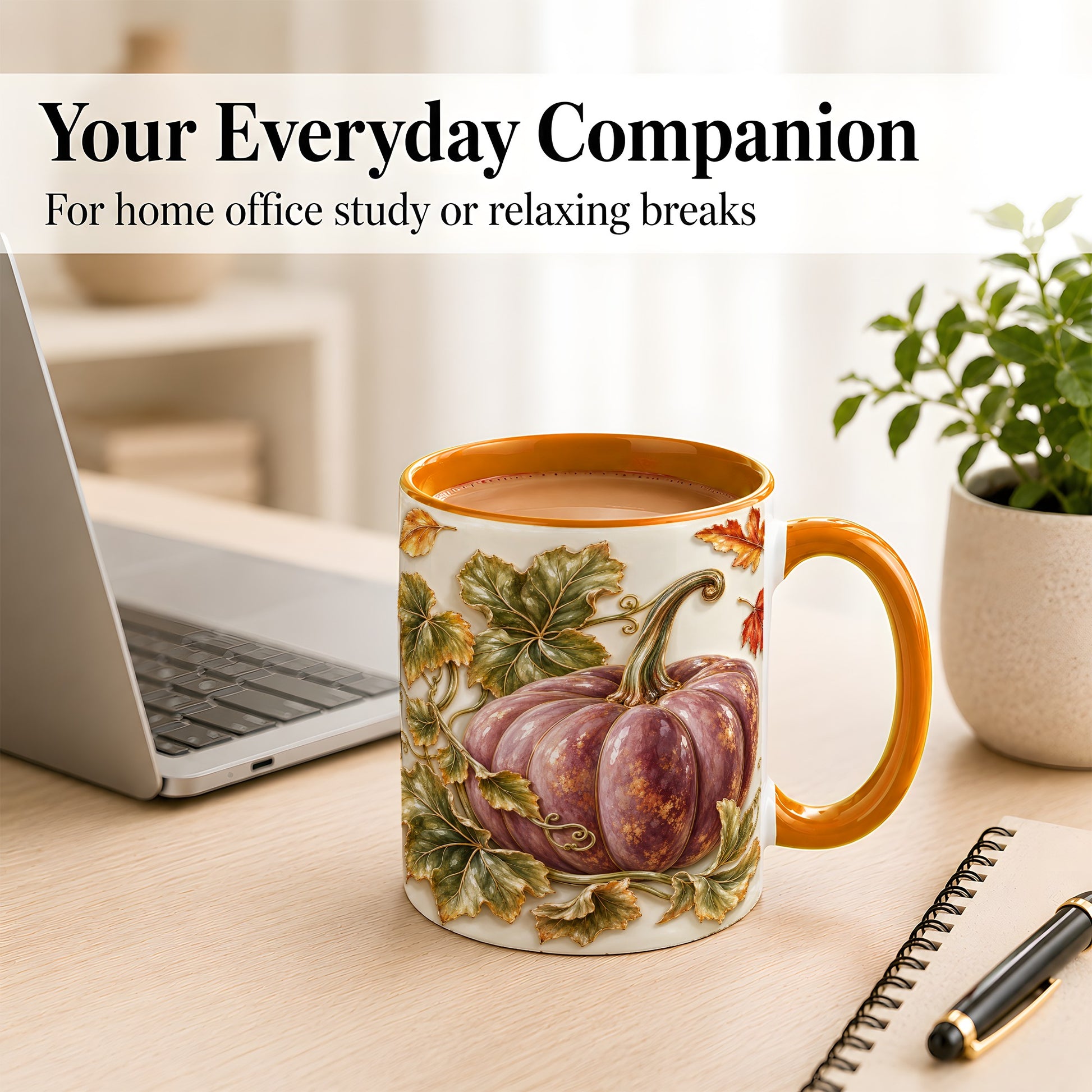 #pl[11oz|Orange] Mauve Pumpkin Coffee Mug, Golden Vine Mug, Ceramic Cup