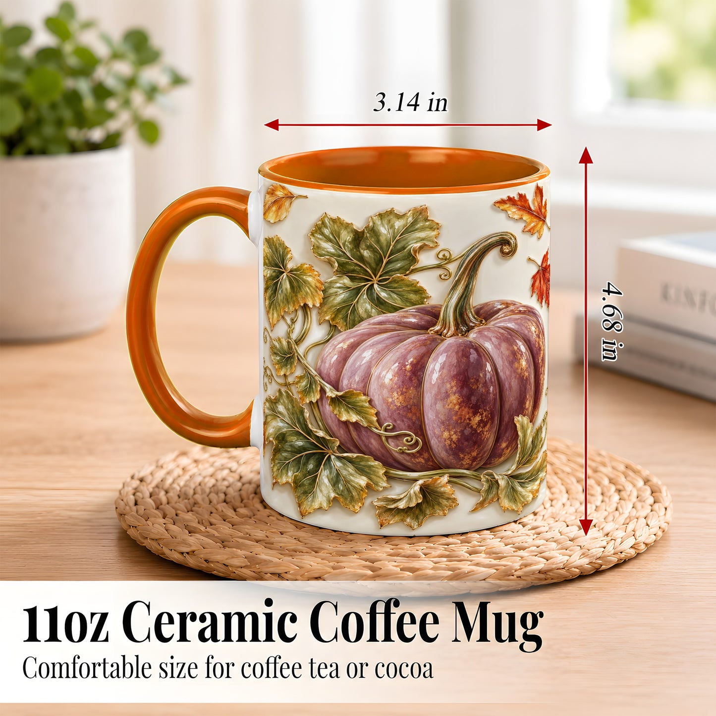#pl[11oz|Orange] Mauve Pumpkin Coffee Mug, Golden Vine Mug, Ceramic Cup