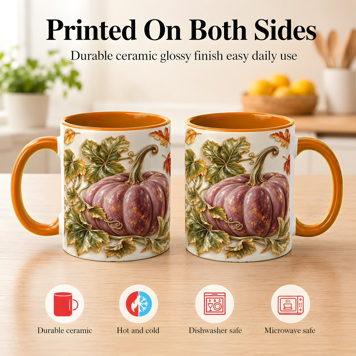 #pl[11oz|Orange] Mauve Pumpkin Coffee Mug, Golden Vine Mug, Ceramic Cup