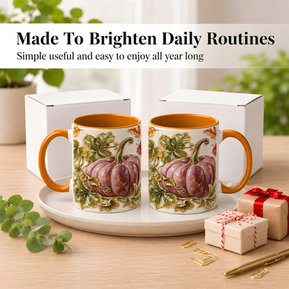 #pl[11oz|Orange] Mauve Pumpkin Coffee Mug, Golden Vine Mug, Ceramic Cup