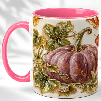 #pl[11oz|Pink] Mauve Pumpkin Coffee Mug, Golden Vine Mug, Ceramic Cup