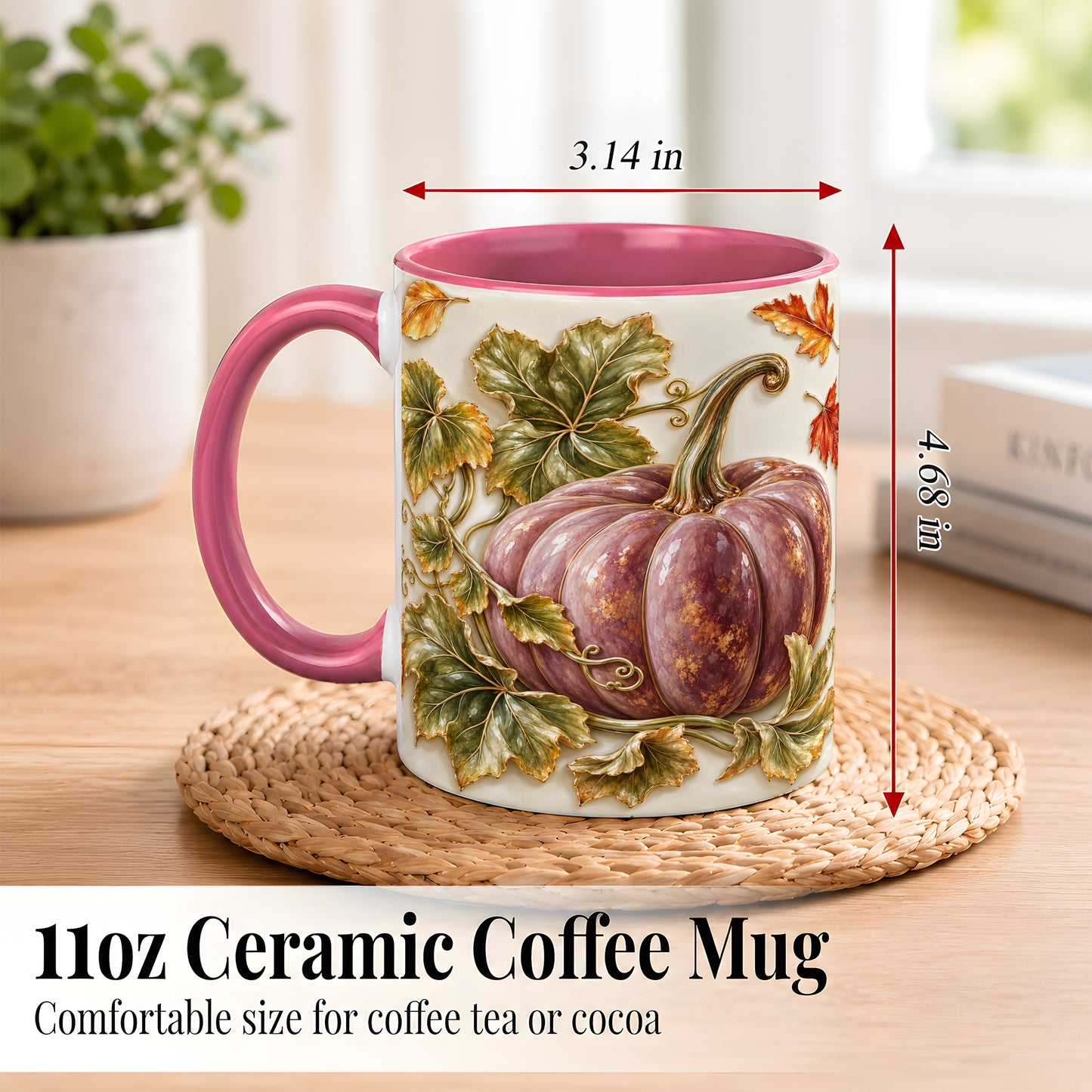 #pl[11oz|Pink] Mauve Pumpkin Coffee Mug, Golden Vine Mug, Ceramic Cup
