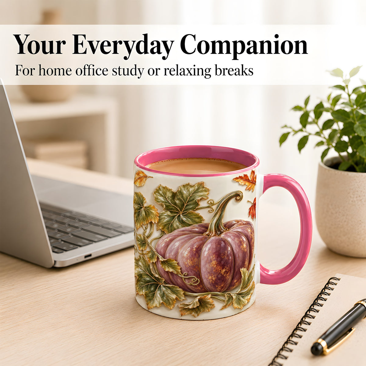 #pl[11oz|Pink] Mauve Pumpkin Coffee Mug, Golden Vine Mug, Ceramic Cup