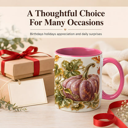#pl[11oz|Pink] Mauve Pumpkin Coffee Mug, Golden Vine Mug, Ceramic Cup