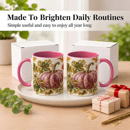 #pl[11oz|Pink] Mauve Pumpkin Coffee Mug, Golden Vine Mug, Ceramic Cup