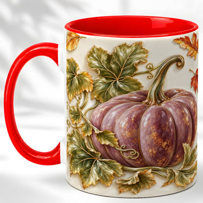 Mauve Pumpkin Coffee Mug, Golden Vine Mug, Ceramic Cup