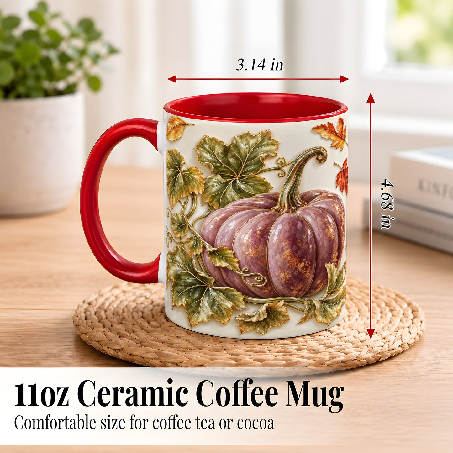 #pl[11oz|Red] Mauve Pumpkin Coffee Mug, Golden Vine Mug, Ceramic Cup