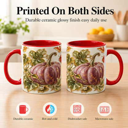 #pl[11oz|Red] Mauve Pumpkin Coffee Mug, Golden Vine Mug, Ceramic Cup