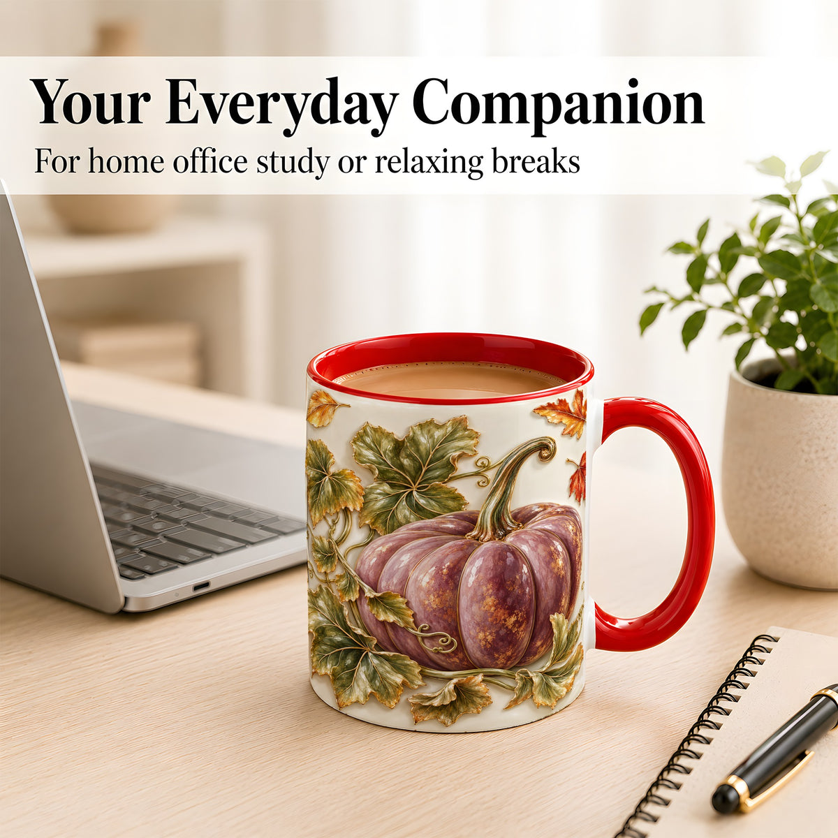 #pl[11oz|Red] Mauve Pumpkin Coffee Mug, Golden Vine Mug, Ceramic Cup