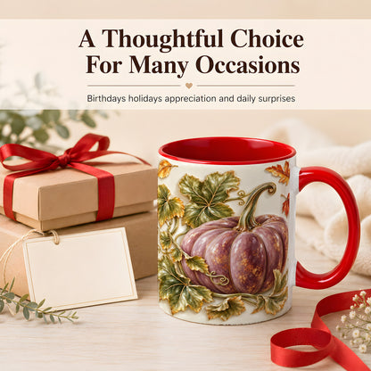 #pl[11oz|Red] Mauve Pumpkin Coffee Mug, Golden Vine Mug, Ceramic Cup