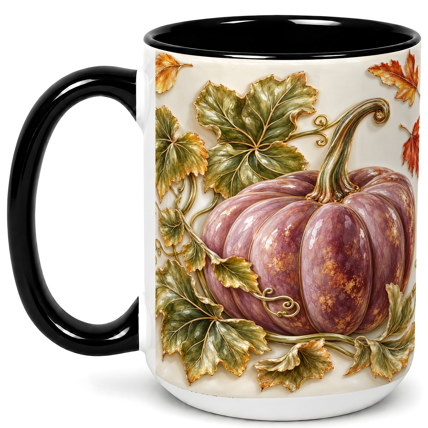 #pl[15oz|Black] Mauve Pumpkin Coffee Mug, Golden Vine Mug, Ceramic Cup