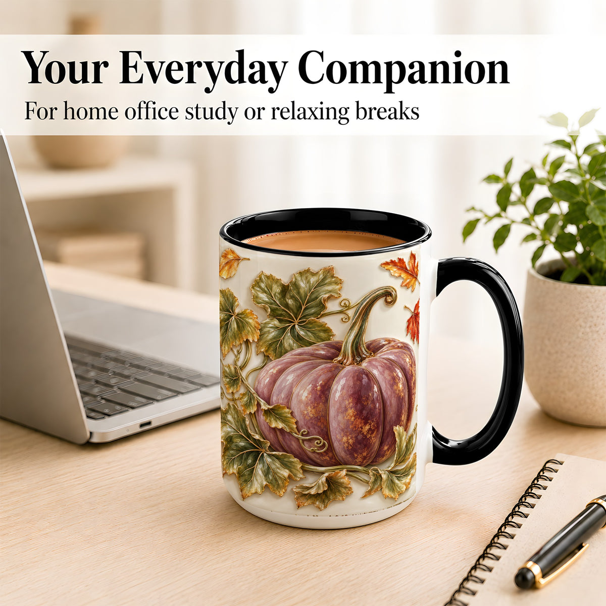 #pl[15oz|Black] Mauve Pumpkin Coffee Mug, Golden Vine Mug, Ceramic Cup