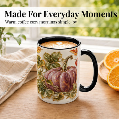 #pl[15oz|Black] Mauve Pumpkin Coffee Mug, Golden Vine Mug, Ceramic Cup