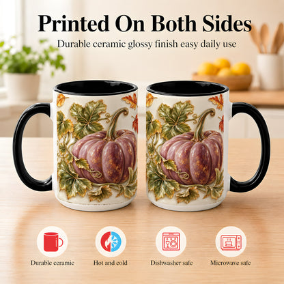 #pl[15oz|Black] Mauve Pumpkin Coffee Mug, Golden Vine Mug, Ceramic Cup