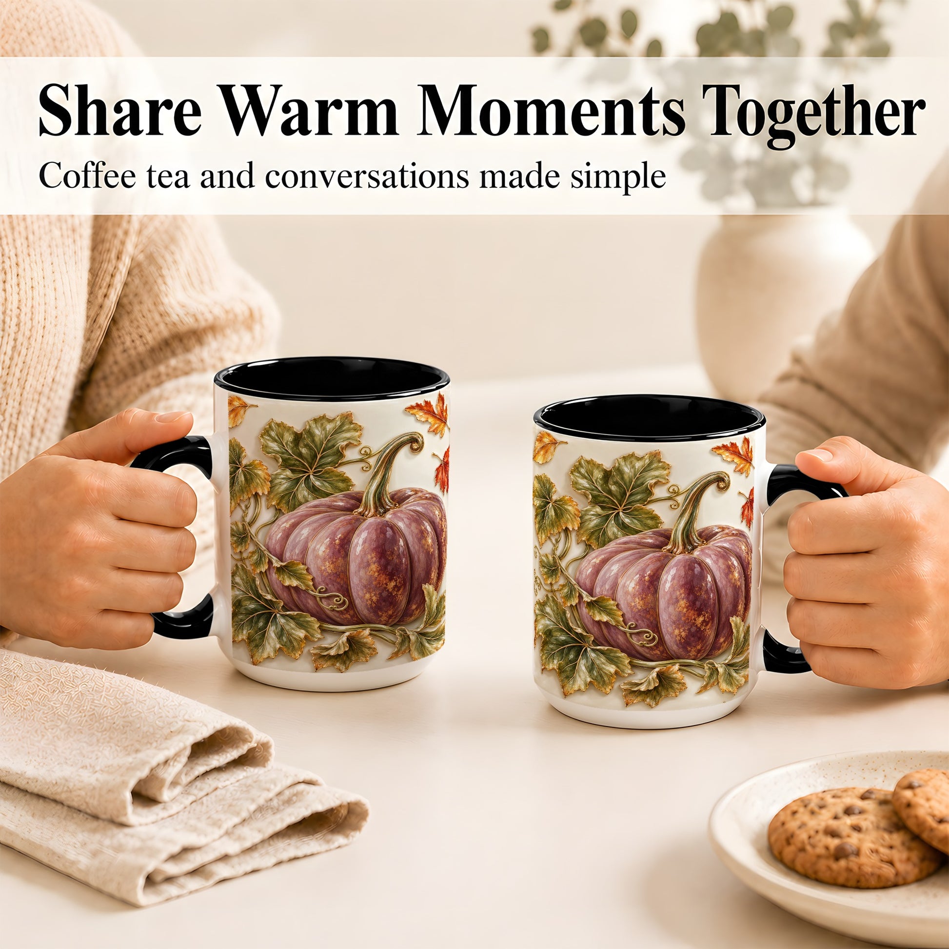 #pl[15oz|Black] Mauve Pumpkin Coffee Mug, Golden Vine Mug, Ceramic Cup